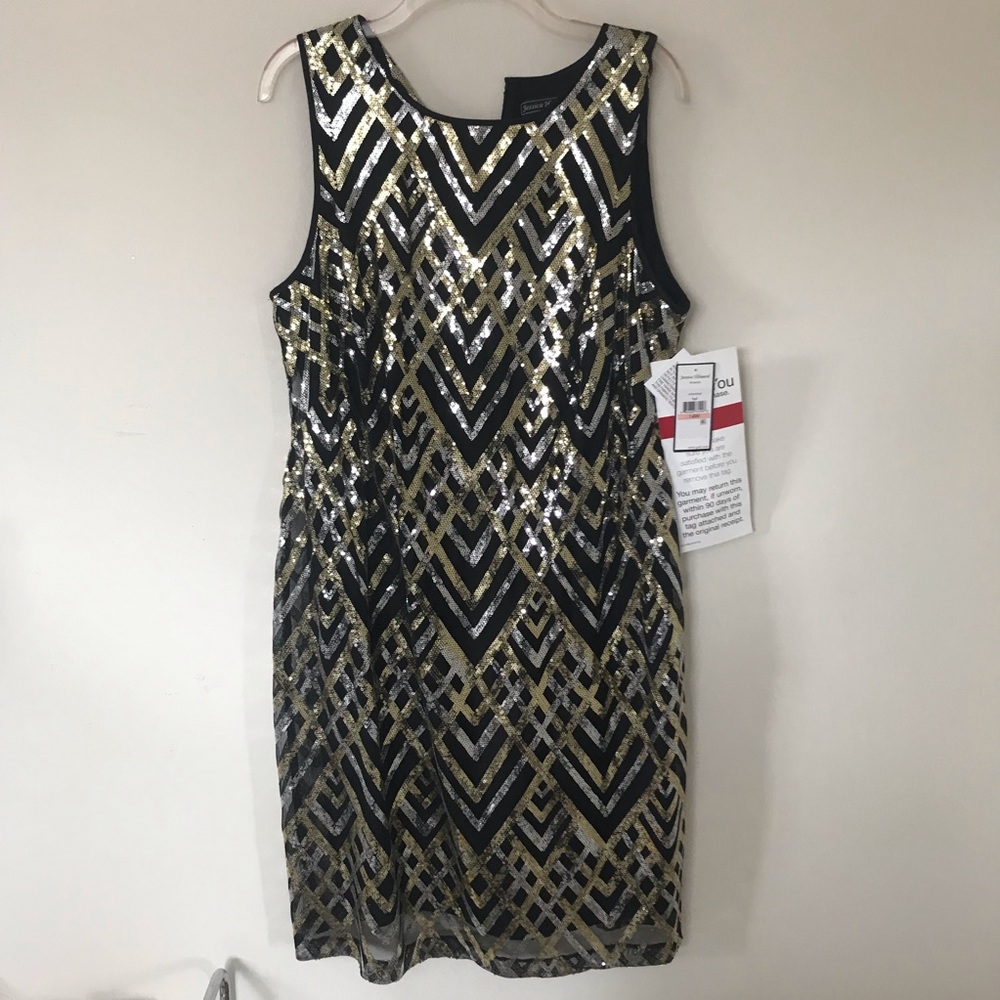 Black Midi dress with silver and gold sequins